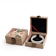 Flower Print Linen Jewelry Storage Box, Jewelry Display Case, for Bracelets Storage, BurlyWood, 11x11x5.3cm(PW-WG82343-09)