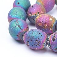 Electroplated Natural Druzy Geode Agate Bead Strands, Barrel, Multi-color Plated, 13.5x12mm, Hole: 1mm, about 13pcs/strand, 7.67 inch(G-P251-A03)
