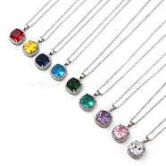 Square Brass Pave Cubic Zirconia Pendant Necklaces for Women, 304 Stainless Steel Cable Chain Necklaces, Stainless Steel Color, Mixed Color, 17.72 inch(45cm)(NJEW-G156-02P)