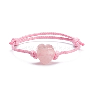 Natural Rose Quartz Heart Braided Cord Bracelet, Adjustable Friendship Bracelet for Women, Inner Diameter: 2-1/8~3 inch(5.4~7.6cm) (BJEW-JB07685-02)
