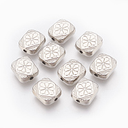 CCB Plastic Carved Flower Beads, Rectangle, Platinum, 12x10x5mm, Hole: 2mm(CCB-J029-28P)