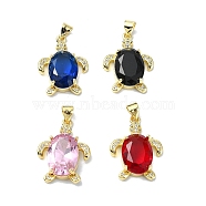 Rack Plating Real 18K Gold Plated Brass Micro Pave Cubic Zirconia Pendants, with Glass, Long-Lasting Plated, Lead Free & Cadmium Free, Turtle, Mixed Color, 23x17x5.5mm, Hole: 4x3mm(KK-B084-01G)