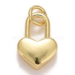Rack Plating Real 18K Gold Plated Brass Pendants, with Jump Rings, Long-Lasting Plated, Lead Free & Cadmium Free, Lock, Real 18K Gold Plated, 12.5x8.5x3.5mm, Jump Ring: 4.6x0.8mm, 3mm Inner Diameter(KK-E275-11G)