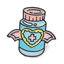 Funny Enamel Pins, Alloy Brooches for Backpack Clothes, Bottle with Heart & Wing, Light Sky Blue, 26x25.5mm(JEWB-D279-08B-03)