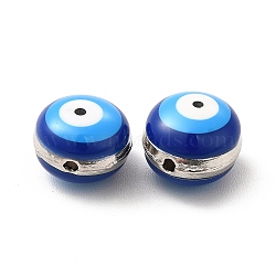 Alloy Enamel Beads, Flat Round with Evil Eye Pattern, Platinum, 10x7.5mm, Hole: 1.4mm(FIND-G048-09P)