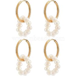 2 Pairs Natural Pearl Beaded Ring Dangle Hoop Earrings for Girl Women, Golden, 33mm, Pin: 1mm(EJEW-NB0001-06)