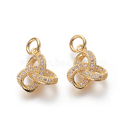 Brass Micro Pave Cubic Zirconia Pendants, Lead Free & Cadmium Free, Clear, Trinity Knot/Triquetra, Irish, Golden, 12.5x10.5x3.5mm, Hole: 3mm(ZIRC-J021-21G-RS)