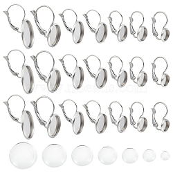 DIY Earring Making Kit, Including Flat Round 304 Stainless Steel Leverback Earring Settings, with Transparent Glass Cabochons, Stainless Steel Color, 84pcs/box(STAS-DC0002-49)