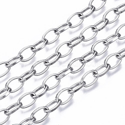 304 Stainless Steel Paperclip Chains, Unwelded, with Spool, Flat Oval, Stainless Steel Color, 9x6x1mm, about 82.02 Feet(25m)/roll(CHS-N001-08P)