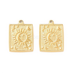 304 Stainless Steel Pendants, Rectangle with Sun & Moon, Real 18K Gold Plated, 22x17x2mm, Hole: 1.5mm(X-STAS-A075-10G)