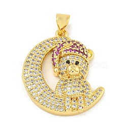 Rack Plating Brass Micro Pave Cubic Zirconia Pendants, Long-Lasting Plated, Lead Free & Cadmium Free, Monn & Bear, Real 18K Gold Plated, 30x23x5mm, Hole: 5x4mm(KK-K341-70G)