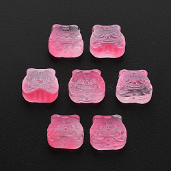 Two Tone Transparent Spray Painted Glass Beads, Chinese Zodiac Signs Tiger, Hot Pink, 11.5x12x8mm, Hole: 1mm(GLAA-T022-22-C05)