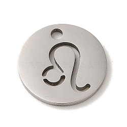 Non-Tarnish 201 Stainless Steel Charms, Laser Cut, Flat Round with Constellation Charm, Leo, 12x1mm, Hole: 1.5mm(STAS-E217-10P-10)