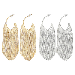 2 Pairs 2 Colors Alloy Tassel Stud Earrings, Half Hoop Earrings, Platinum & Golden, 85x25mm, 1 Pair/color(EJEW-AN0004-75)