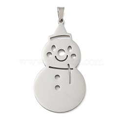 Christmas Theme 304 Stainless Steel Pendants, Laser Cut, Snowman Charm, Stainless Steel Color, 43.5x22x1.5mm, Hole: 5x3mm(STAS-Q005-01P-03)