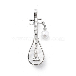 Alloy Brooch, with Rhinestone, Acrylic and ABS Imitation Pearl, Pipa, Platinum, 53x15.5mm(JEWB-C037-19P)