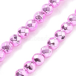 Electroplated Synthetic Non-magnetic Hematite Beads Strands, Round, Faceted, Pink Plated, 6x5.5mm, Hole: 1mm, about 68~72pcs/strand, 15.59~15.98''(39.6~40.6cm)(G-B132-B01-01C)