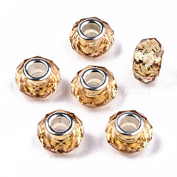 Transparent Resin European Beads, Imitation Crystal, Large Hole Beads, with Silver Tone Brass Double Cores, Faceted, Rondelle, Goldenrod, 14x9.5mm, Hole: 5mm(RPDL-T003-003-B09)
