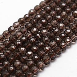 Natural Smoky Quartz Beads Strands, Faceted, Round, 4mm, Hole: 1mm, about 90pcs/strand, 14.9 inch~15.1 inch(G-D840-09-4mm)