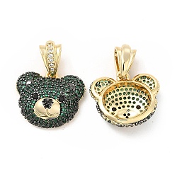 Brass Micro Pave Cubic Zirconia Pendant, Bear Head Charm, Golden, Dark Slate Gray, 16x18.5x6~6.5mm, Hole: 6x3.5mm(KK-H441-01B-G)