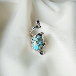 Oval Bohemian Synthetic Turquoise Finger Rings, Zinc Alloy Cuff Rings, Peacock, Platinum, 33mm(FS-WGBF170-01)