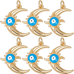8Pcs Eco-Friendly Brass Enamel Pendants, with Jump Ring, Moon with Evil Eye Charm, Real 18K Gold Plated, 21x18x6mm, Hole: 3.5mm(KK-BBC0008-76)