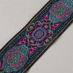 Vintage Jacquard Polyester Ribbon, Emobridered Woven Ribbon, Flower Pattern, for Clothes Accessories, Fuchsia, 1-3/8 inch(34mm)(OCOR-WH20005-73A)