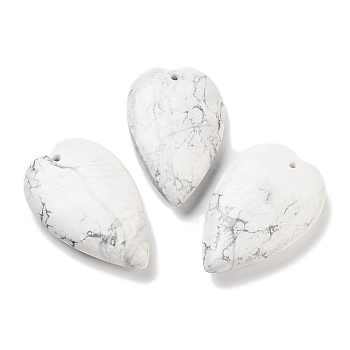 Natural Howlite Pendants, Love Heart Charms, 38.5~39.5x25~25.5x9mm, Hole: 1.8mm