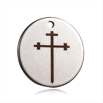 Spray Painted Stainless Steel Charms, Flat Round with Cross Pattern, Peru, 15x1mm, Hole: 1mm