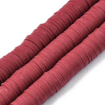 Flat Round Handmade Polymer Clay Beads, Disc Heishi Beads for Hawaiian Earring Bracelet Necklace Jewelry Making, Dark Red, 10mm