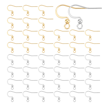 120Pcs 2 Colors 304 Stainless Steel French Earring Hooks, French Hooks with Ball, with Horizontal Loops, Real Gold Plated & Stainless Steel Color, 15~17x18mm, Hole: 2mm, 21 Gauge, Pin: 0.7mm, 60Pcs/color