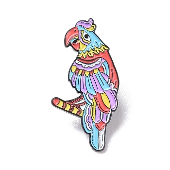 Parrot Enamel Pin, Animal Alloy Badge for Backpack Clothes, Electrophoresis Black, Colorful, 36x18x1.5mm, Pin: 1.3mm