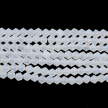 Imitation Jade Frosted Glass Bead Strands, Faceted Bicone, Clear, 4.5x3.5~4mm, Hole: 1mm, about 82~85pcs/strand, 30.5~31cm