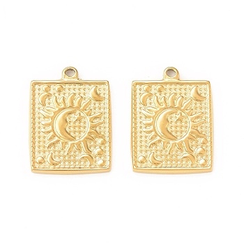 304 Stainless Steel Pendants, Rectangle with Sun & Moon, Real 18K Gold Plated, 22x17x2mm, Hole: 1.5mm