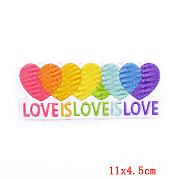 Computerized Embroidery Cloth Iron on/Sew on Patches, Costume Accessories, Heart with Word, Colorful, 45x110mm