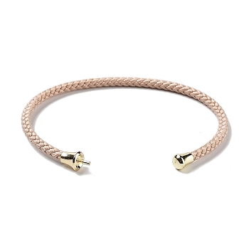 Stainless Steel Cuff Bangle Making, with Golden Tone Brass Finding, for Half Drilled Beads, Pearl Pink, Inner Diameter: 1-3/4x2-3/8 inch(4.6x6cm), Pin: 1mm