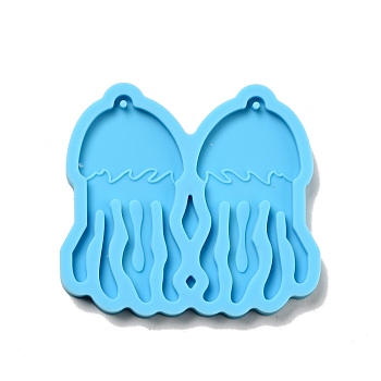 DIY Pendant Silicone Molds, Resin Casting Molds, For UV Resin, Epoxy Resin Jewelry Making, Jellyfish, Deep Sky Blue, 56x62x5.5mm, Hole: 1.7mm, Inner Diameter: 50x26mm