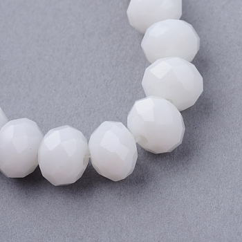 Faceted Solid Color Glass Rondelle Bead Strands, White, 8x6mm, Hole: 1mm, about 72pcs/strand, 17.3 inch