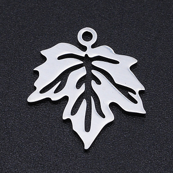 Autumn Theme 201 Stainless Steel Pendants, Maple Leaf, Hollow, Stainless Steel Color, 19x17x1mm, Hole: 1.5mm
