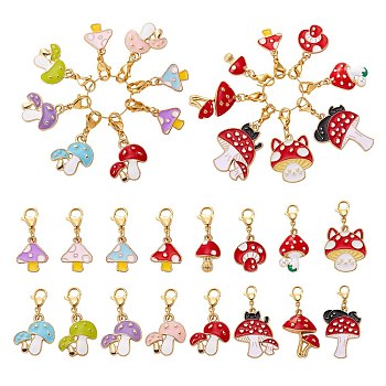 Alloy Enamel Pendant Decoration, 304 Stainless Steel Lobster Clasp Charms, for Keychain, Purse, Backpack Ornament, Mushroom, 28~43mm, 16pcs/set