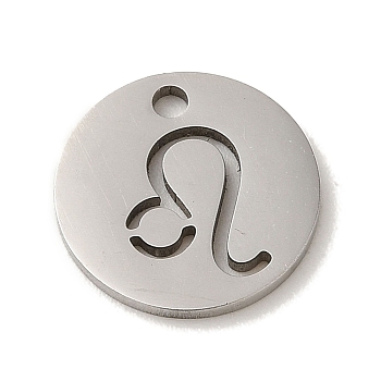 201 Stainless Steel Charms, Laser Cut, Flat Round with Constellation Charm, Leo, 12x1mm, Hole: 1.5mm