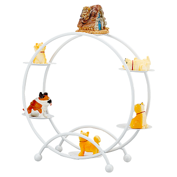 Iron Ferris Wheel Action Figure Display Stands, Minifigure Display Round Organizer Holder for Doll Figurine Toys Collectibles, Holders ut to 6 Dolls, White, Ferris Wheel Pattern, Tray: 5cm, 7.5x20.7x19cm