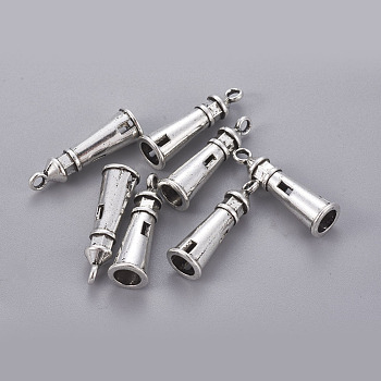 Tibetan Style Alloy Lighthouse Pendants, Cadmium Free & Nickel Free & Lead Free, Antique Silver, 25x8mm, Hole: 2mm, about 675pcs/1000g