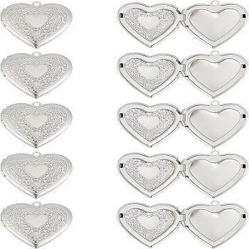 304 Stainless Steel Locket Pendants, Photo Frame Charms for Necklaces, Heart, Stainless Steel Color, Tray: 21x21mm, 29x29x7mm, Hole: 2mm, 10pcs/box