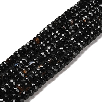 Natural Striped Agate/Banded Agate Strands, Faceted Rondelle, Dyed & Heated, Black, 5.5~6x3~4mm, Hole: 1mm, about 98~100pcs/strand, 14.80~14.88''(37.6~37.8cm)