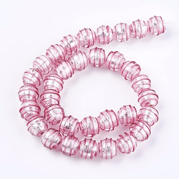 Handmade Silver Foil Glass Lampwork Beads, Round, Hot Pink, 12.5~13x11~12mm, Hole: 1~2mm