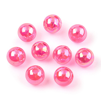 Transparent Acrylic Beads, AB Colors Plated, Round, Deep Pink, 6mm, Hole: 1.8mm, about 4800pcs/500g