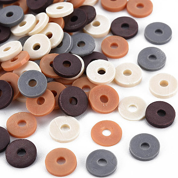 4 Colors Handmade Polymer Clay Beads, Heishi Beads, Disc/Flat Round, Peru & Antique White & Coconut Brown & Gray, 8x0.5~1.5mm, Hole: 2mm, about 11500pcs/1000g