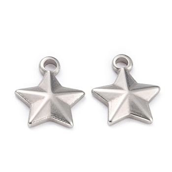 304 Stainless Steel Charms, Star, Stainless Steel Color, 12x10x2.5mm, Hole: 1.7mm