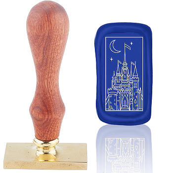 Wax Seal Stamp Set, Sealing Wax Stamp Solid Brass Head,  Wood Handle Retro Brass Stamp Kit Removable, for Envelopes Invitations, Gift Card, Rectangle, Tower Pattern, 9x4.5x2.3cm